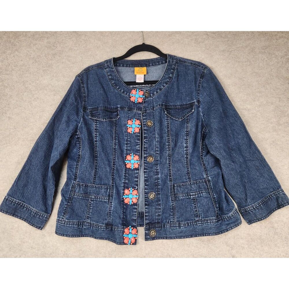 Ruby Woman's Denim Jacket with Embellishments Size 16 Retro Boho